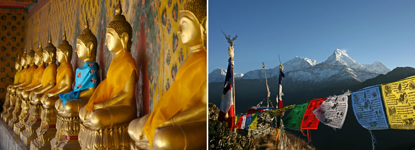BLUE BUDDHA > BANGKOK : THAILAND  |  PRAYER FLAGS : NEPAL